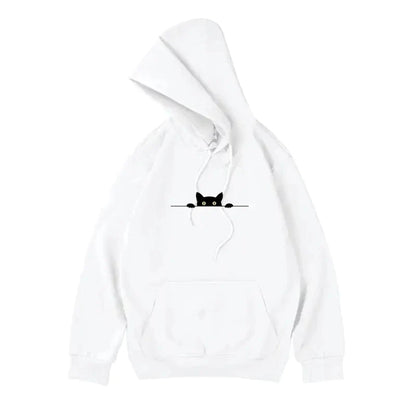 黒猫のイラストのパーカーの白