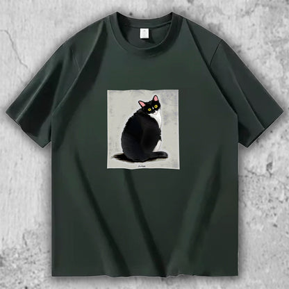 【人気No.2 】The Look Back｜黒猫アートTシャツ – necome