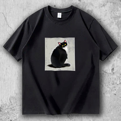 【人気No.2 】The Look Back｜黒猫アートTシャツ – necome