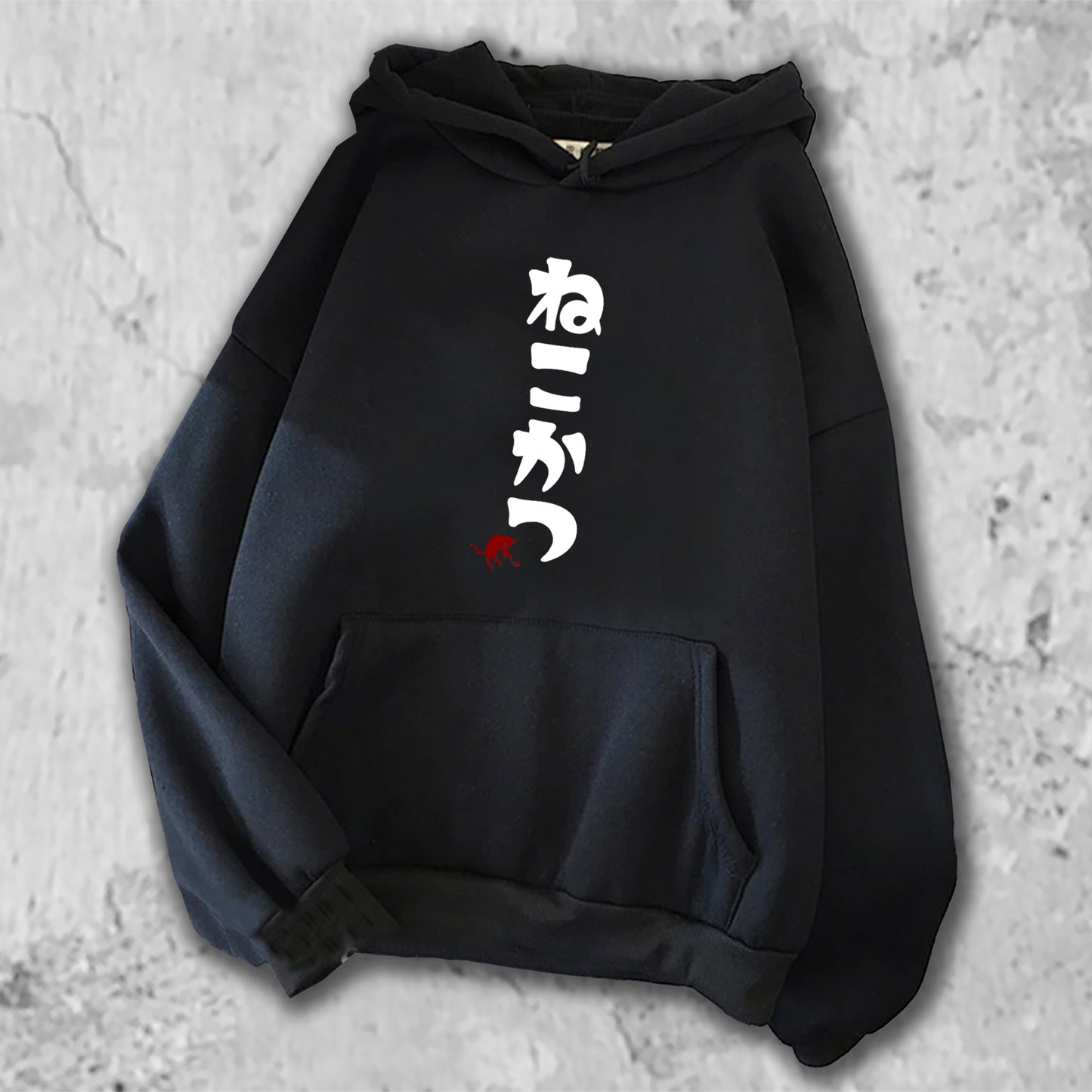 ねこかつとプリントされたＴシャツの黒