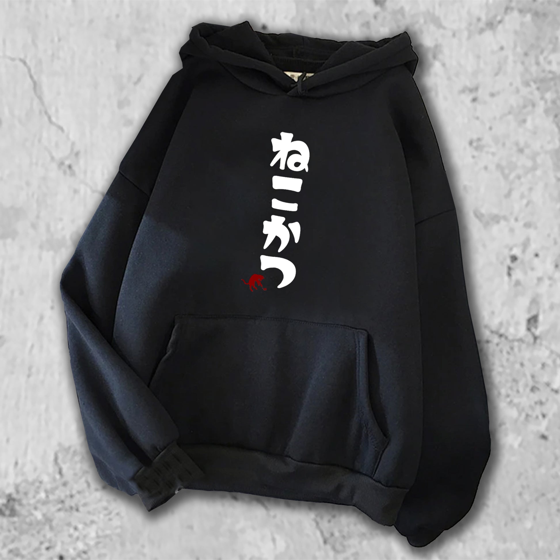 ねこかつとプリントされたＴシャツの黒