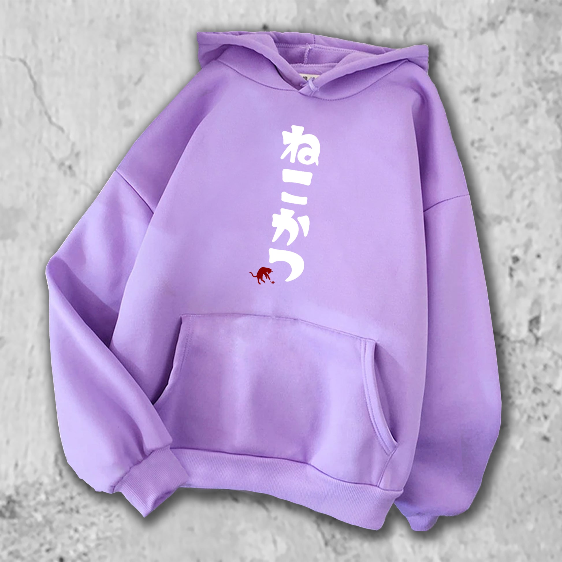 ねこかつとプリントされたＴシャツの紫