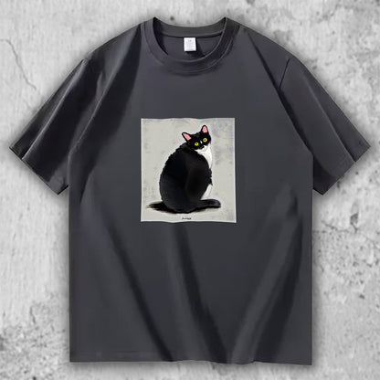 【人気No.2 】The Look Back｜黒猫アートTシャツ – necome