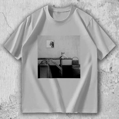 猫 フォトアートTシャツ｜静かな午後 – necome オリジナル