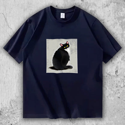 【人気No.2 】The Look Back｜黒猫アートTシャツ – necome