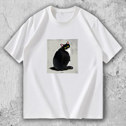 【人気No.2 】The Look Back｜黒猫アートTシャツ – necome