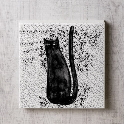 黒猫のイラストのキャンパスパネルの正面