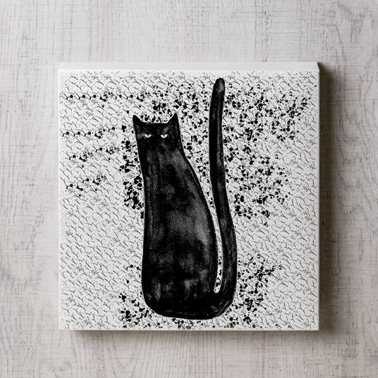 黒猫のイラストのキャンパスパネルの正面